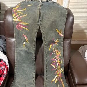 Bubblegum Flare Jeans with Pink & Yellow Floral Paint
